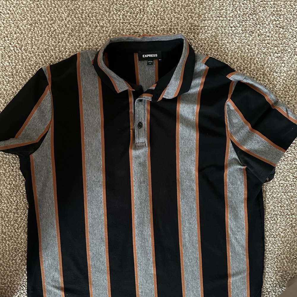 Express black and grey striped polo shirt (size xl)